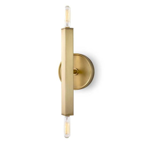 Isolated image of a brass sconce. Vertical bar with a bulb on either end.