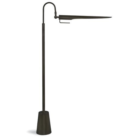 An isolated image of a steel architect's floor lamp.